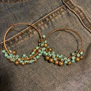 Bronze and turquoise earrings hoop